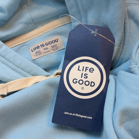 Life Is Good Fleece Hoodie Pullover Sunflower Kangaroo Pocket Light Blue XXL NWT - Picture 15 of 15